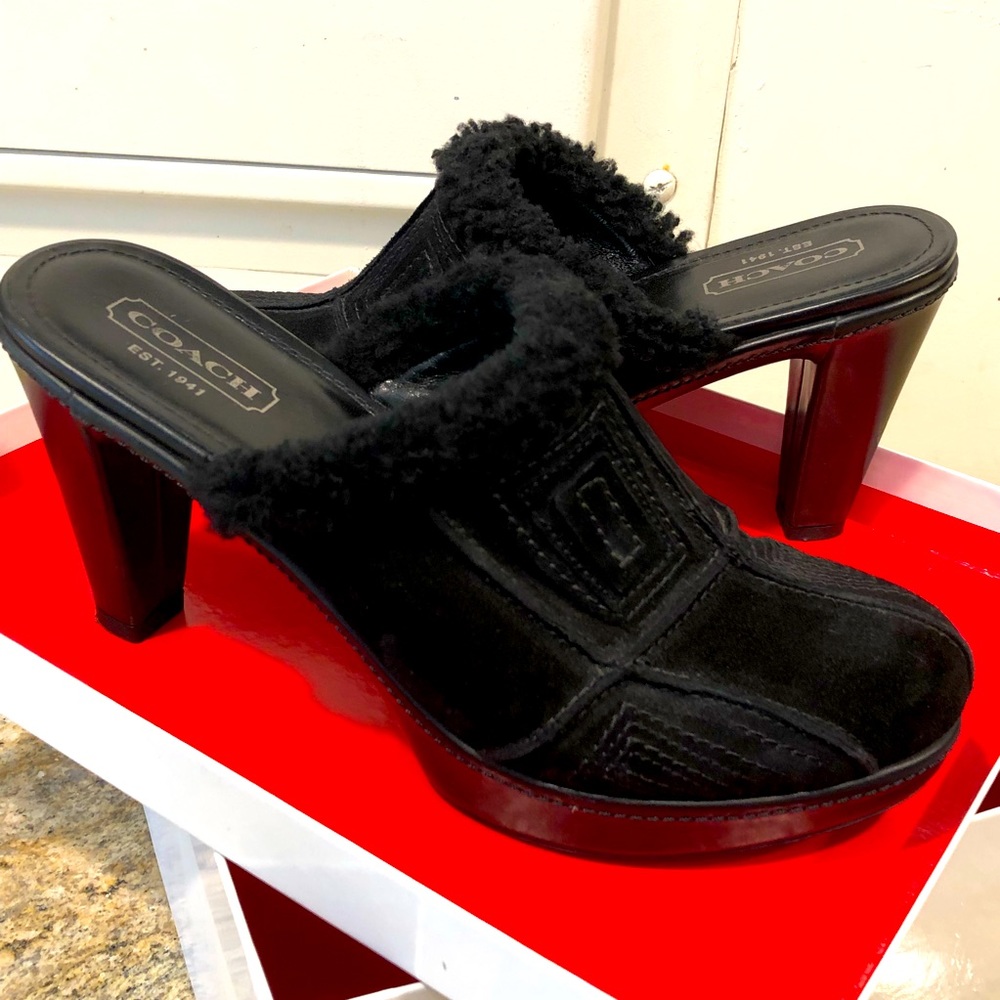 Coach Aubrey Black Suede Mule Heels Size 9